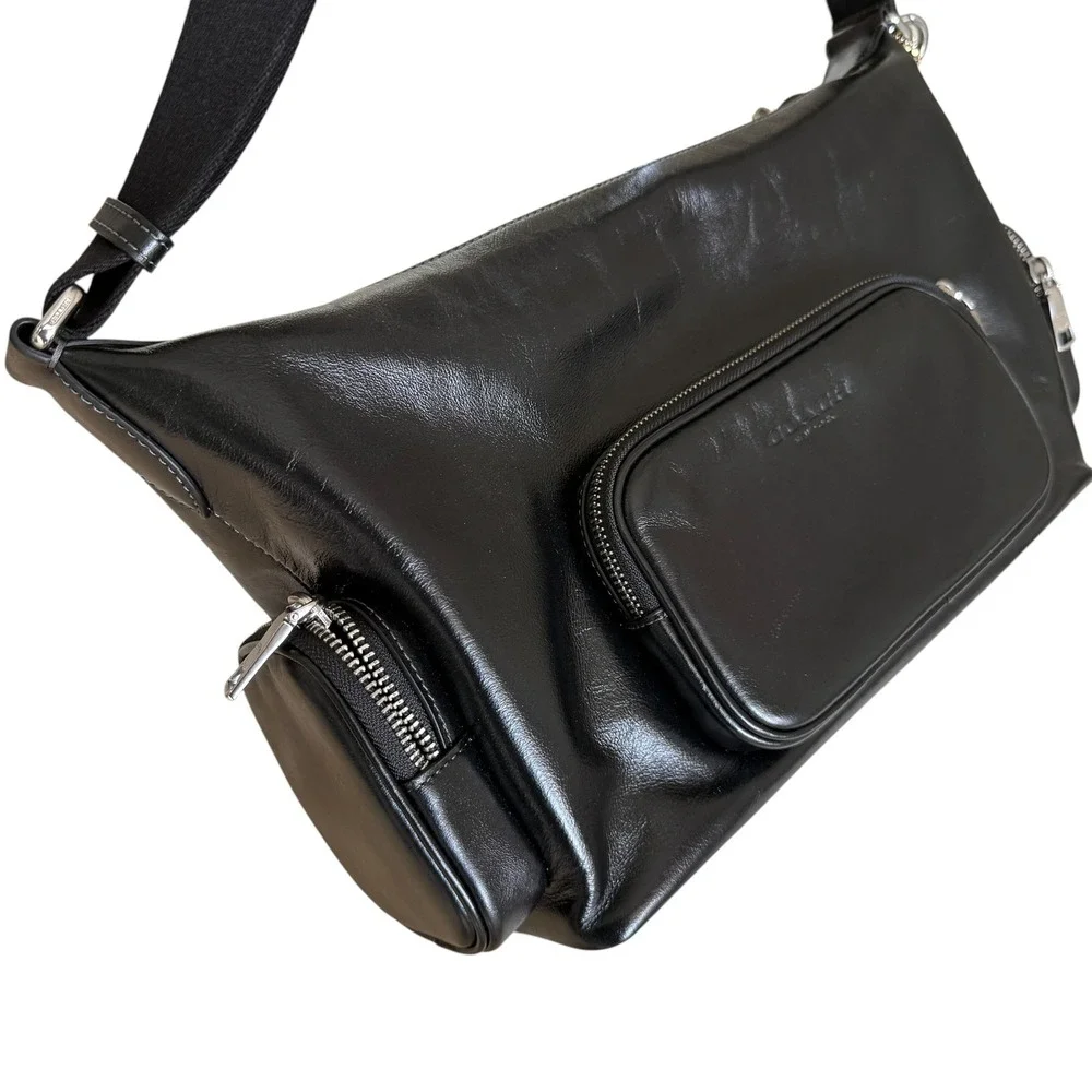Coach Finn Crossbody Bag CDY58 Pockets And Charms Silver Shiny Black